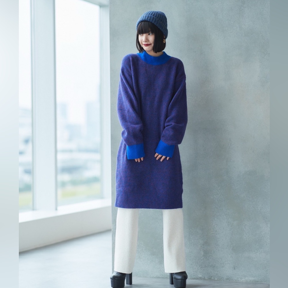UNIQLO x JW Anderson Souffle Yarn Color Mix High Neck Sweater Dress Purple/Blue